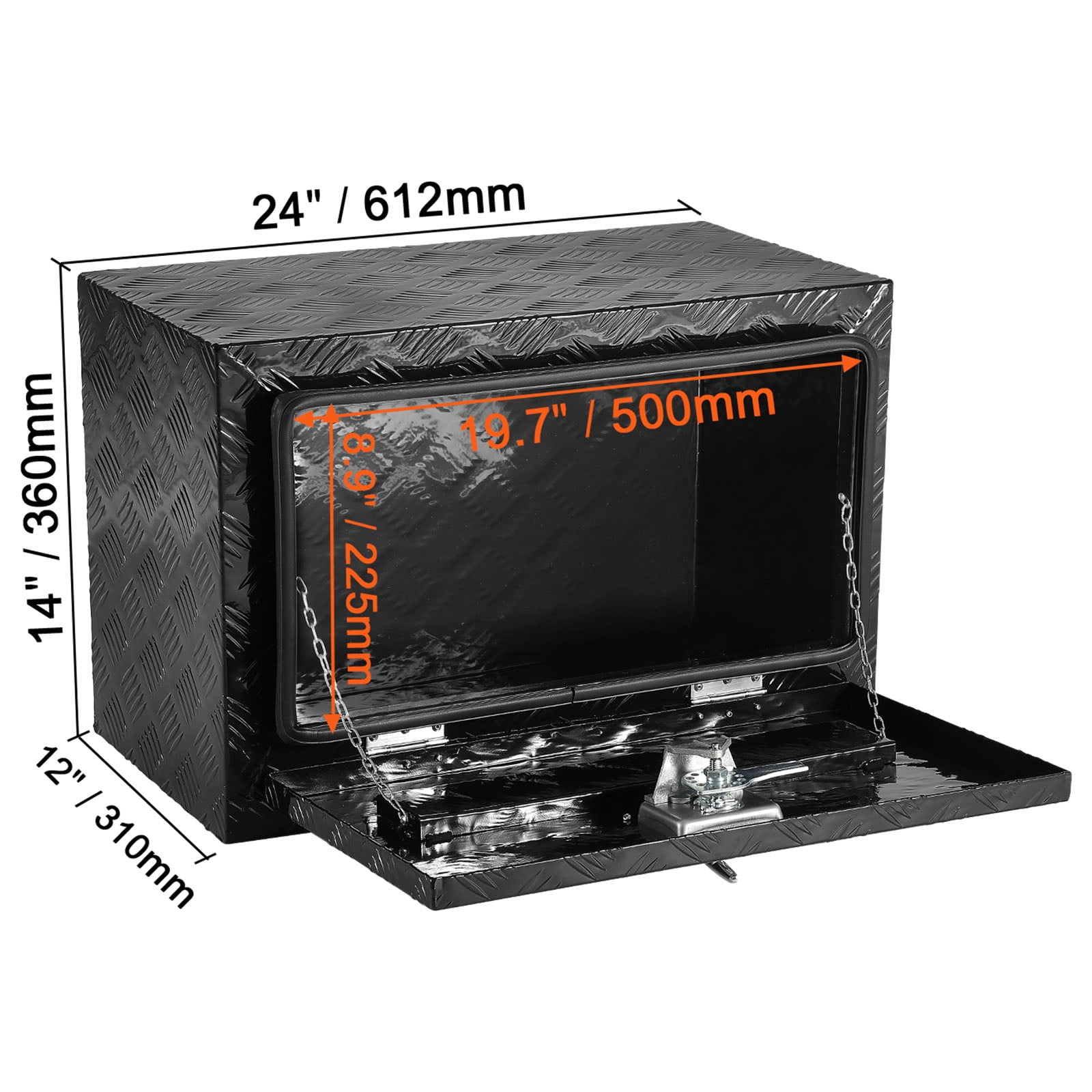 VEVOR Underbody Truck Box, 24" x 12" x 14" Pickup Storage Box, Heavy Duty Aluminum Diamond Plate Tool Box with Lock and Keys, Waterproof Trailer Storage Box with T-Handle Latch for Truck, Van,Trailer
