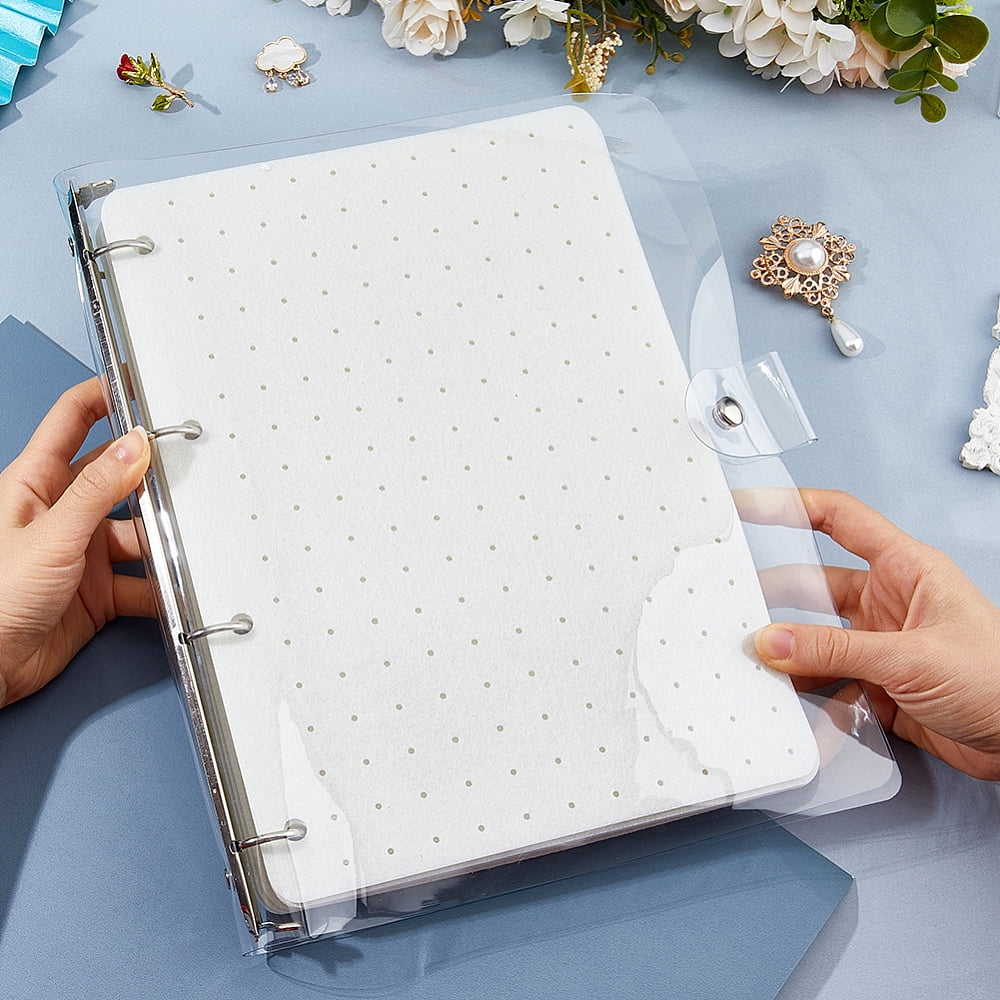6 Pages Felt Brooches Collection Binder Book with Rectangle PVC Binder Cover and Iron Binder Rings White 31.7x25.8x3.1cm