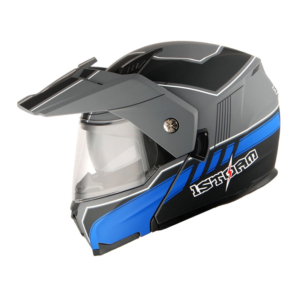 1Storm New Motorcycle Modular Flip up Full Face Helmet Dual Visor: HJK910 DSPORT Race Blue