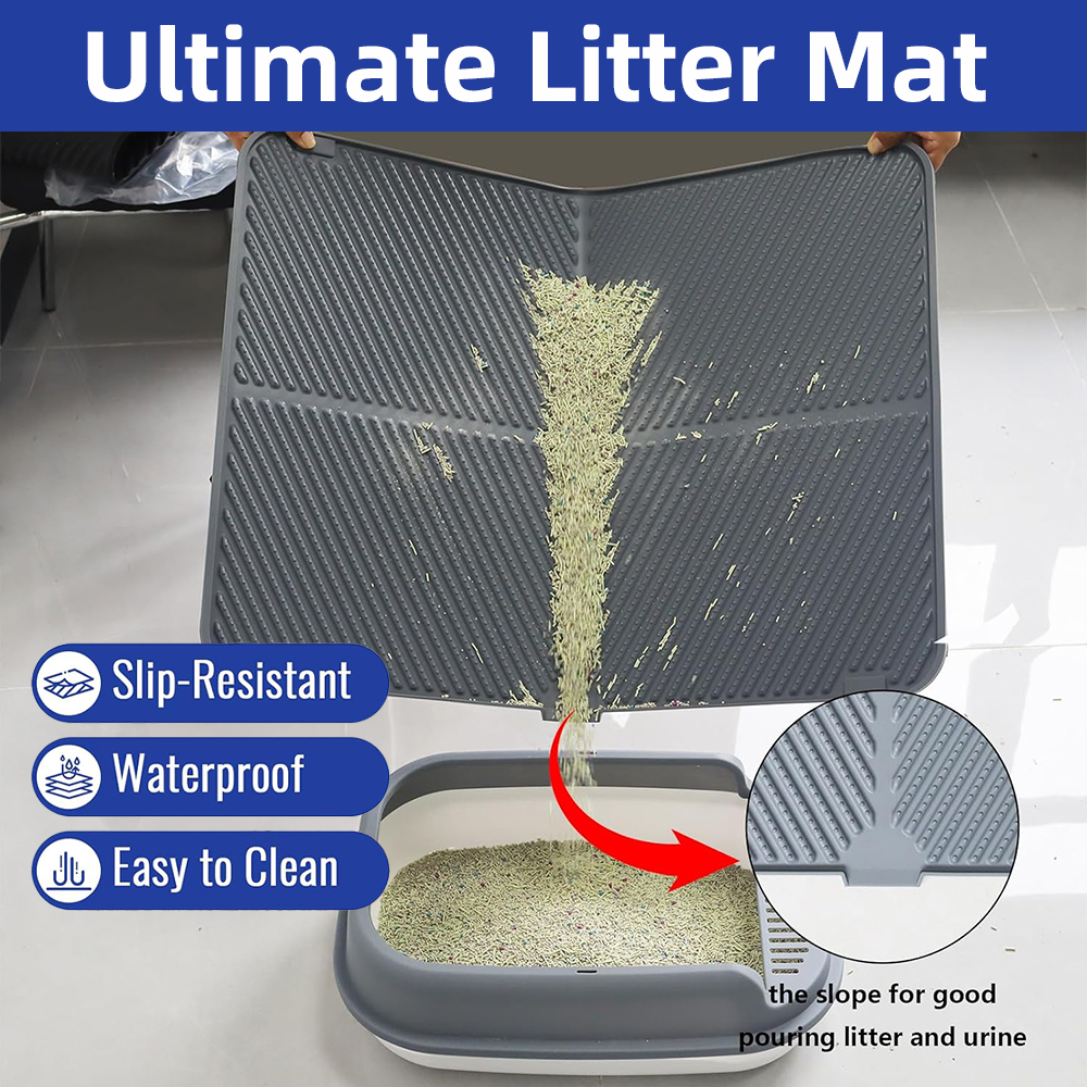 MIDOQIN Silicone Cat Litter Mat, Waterproof Extra Large Litter Trapping Mat, Non-Slip Litter Catcher Mat