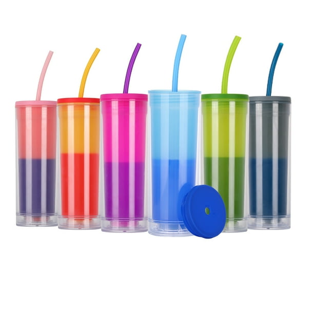 Color Changing Tumbler Cups 6 Pcs 16oz Color Changing Cups with Lids & Straws Plastic Cups