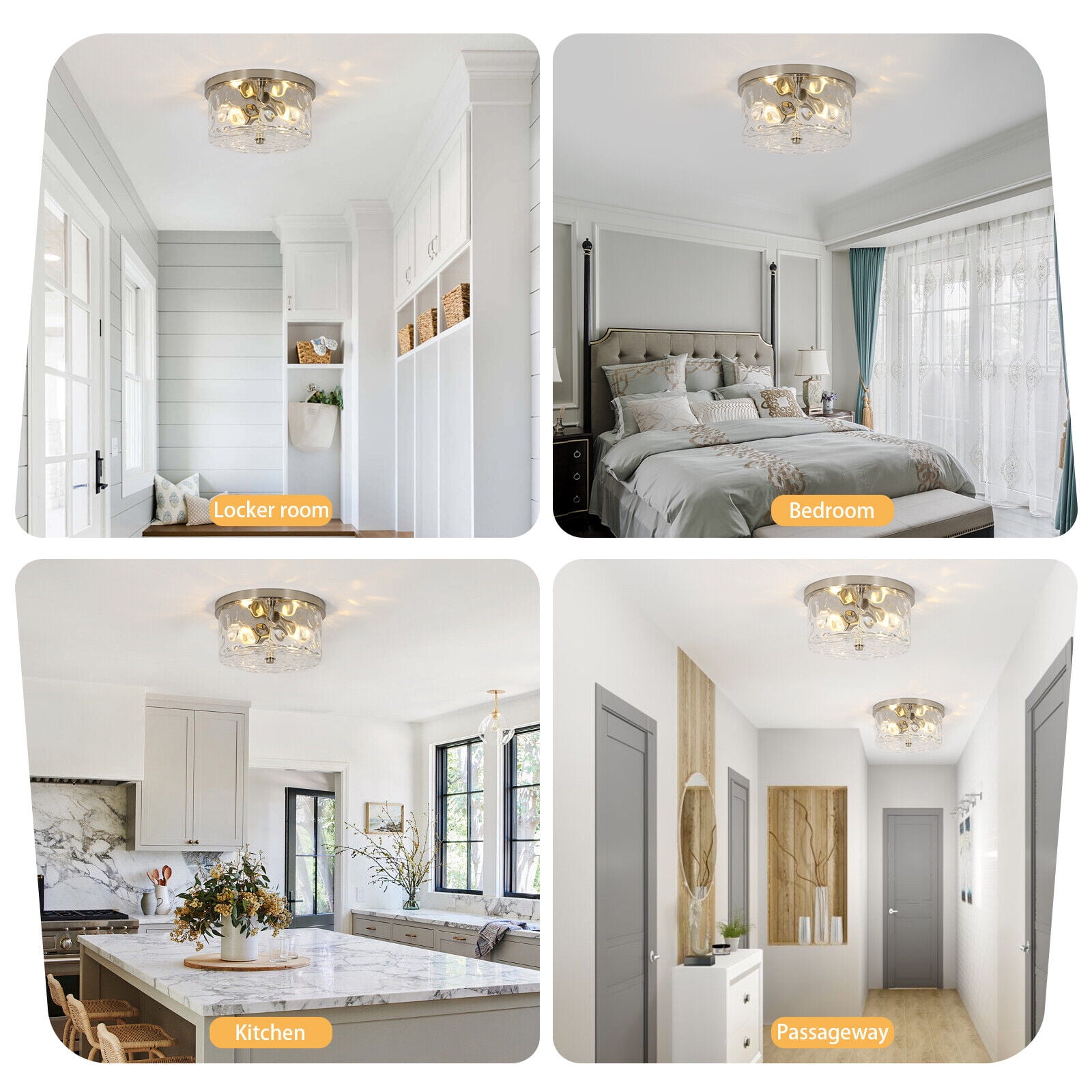 Nickel Vintage Ceiling Light Fixture Semi Flush Mount with Bubble Glass Shade 2-Light Farmhouse Ceiling Light Ceiling Lamp for Living Room Bedroom Foyer Hallway 11.8"