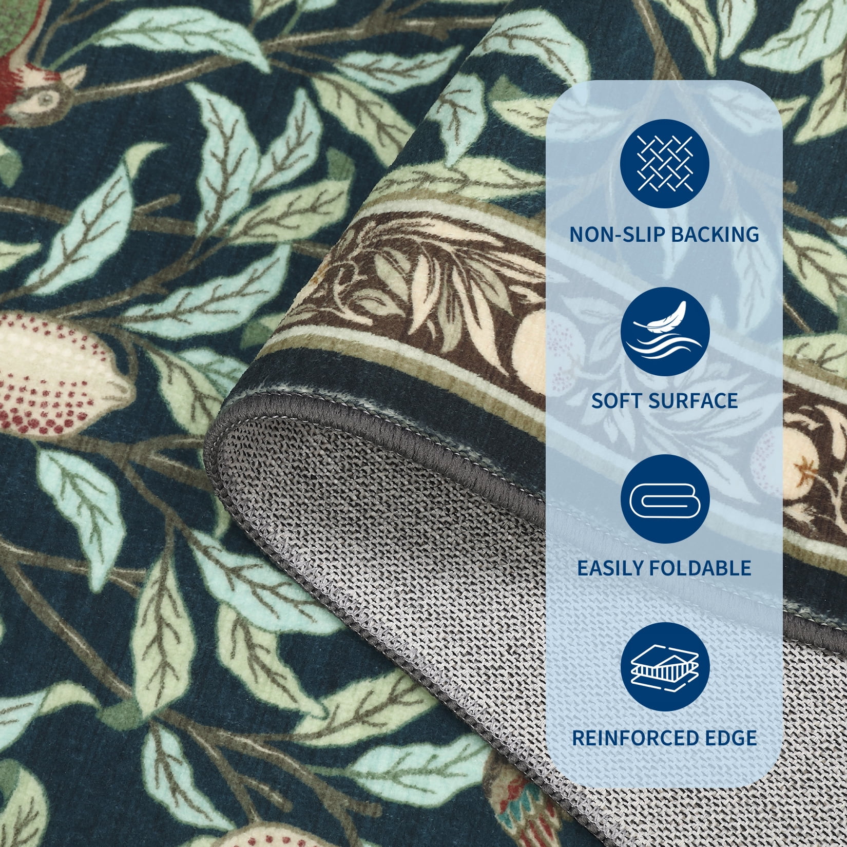 Hasoo Washable Area Rugs 10' x 13' Rug for Living Room Floral Modern Non Slip Throw Indoor Carpet, Dark Blue