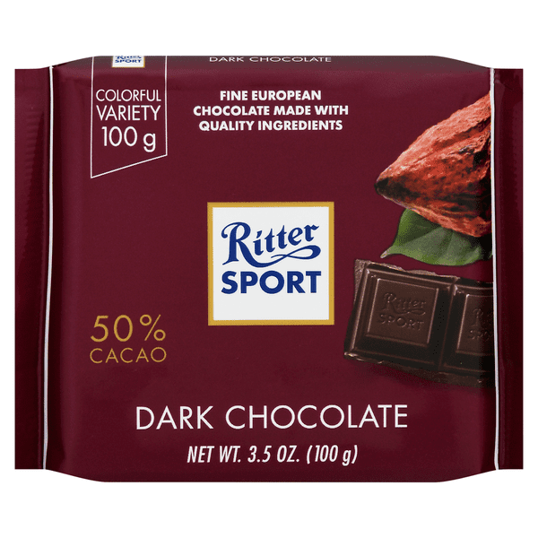 Ritter Sport Dark Chocolate Bar, 50% Cacao, 3.5 oz Bars, 6 Pack