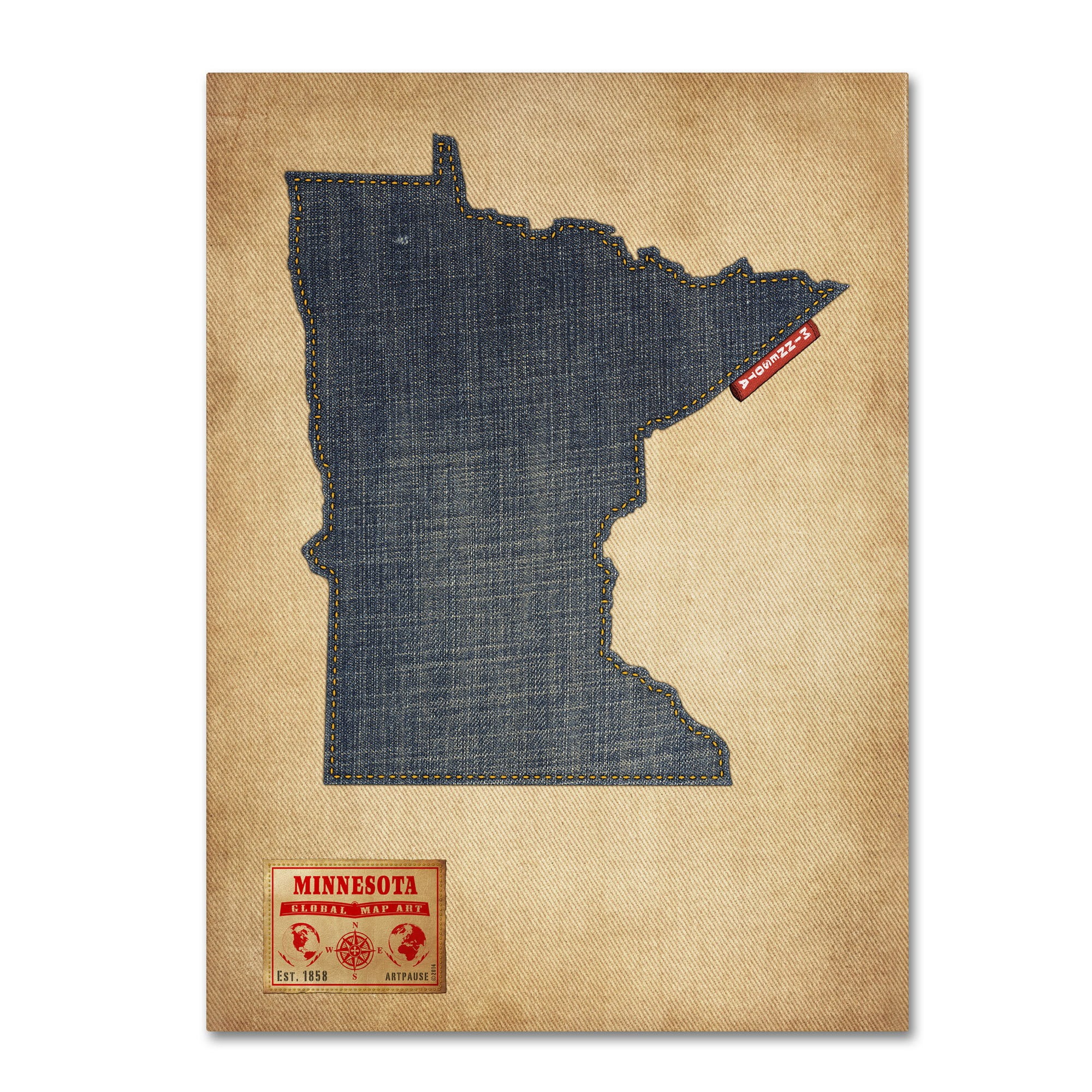 Trademark Fine Art "Minnesota Map Denim Jeans Style" Canvas Art by Michael Tompsett