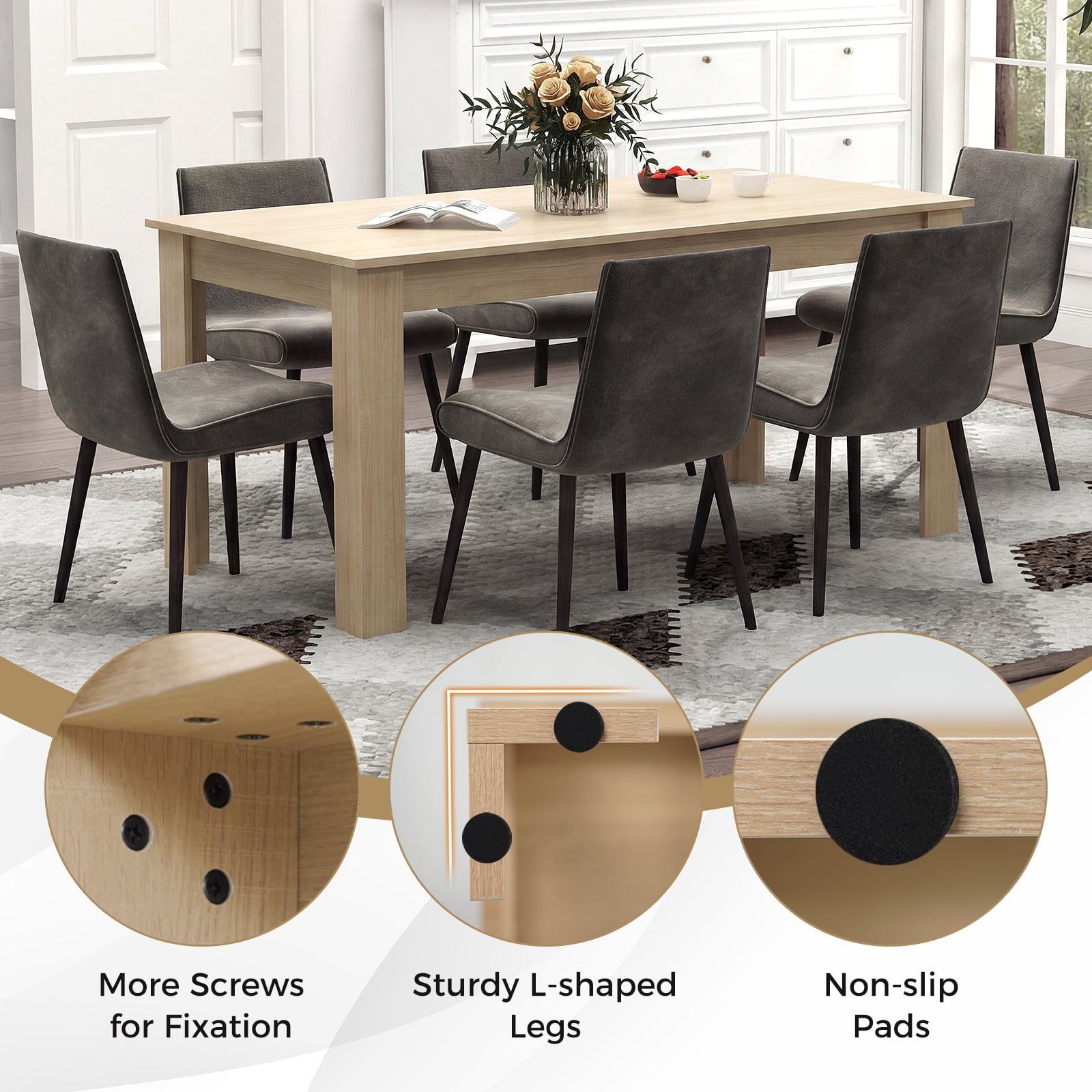 Costway 63" Dining Table Rectangular Modern Kitchen Table For 6 People Home Furniture Oak
