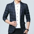 thumbnail image 4 of SPRING PARK Fashion Men Gentle Plaid Lapel Slim Fit Jacket Coat One Button Business Suit, 4 of 7
