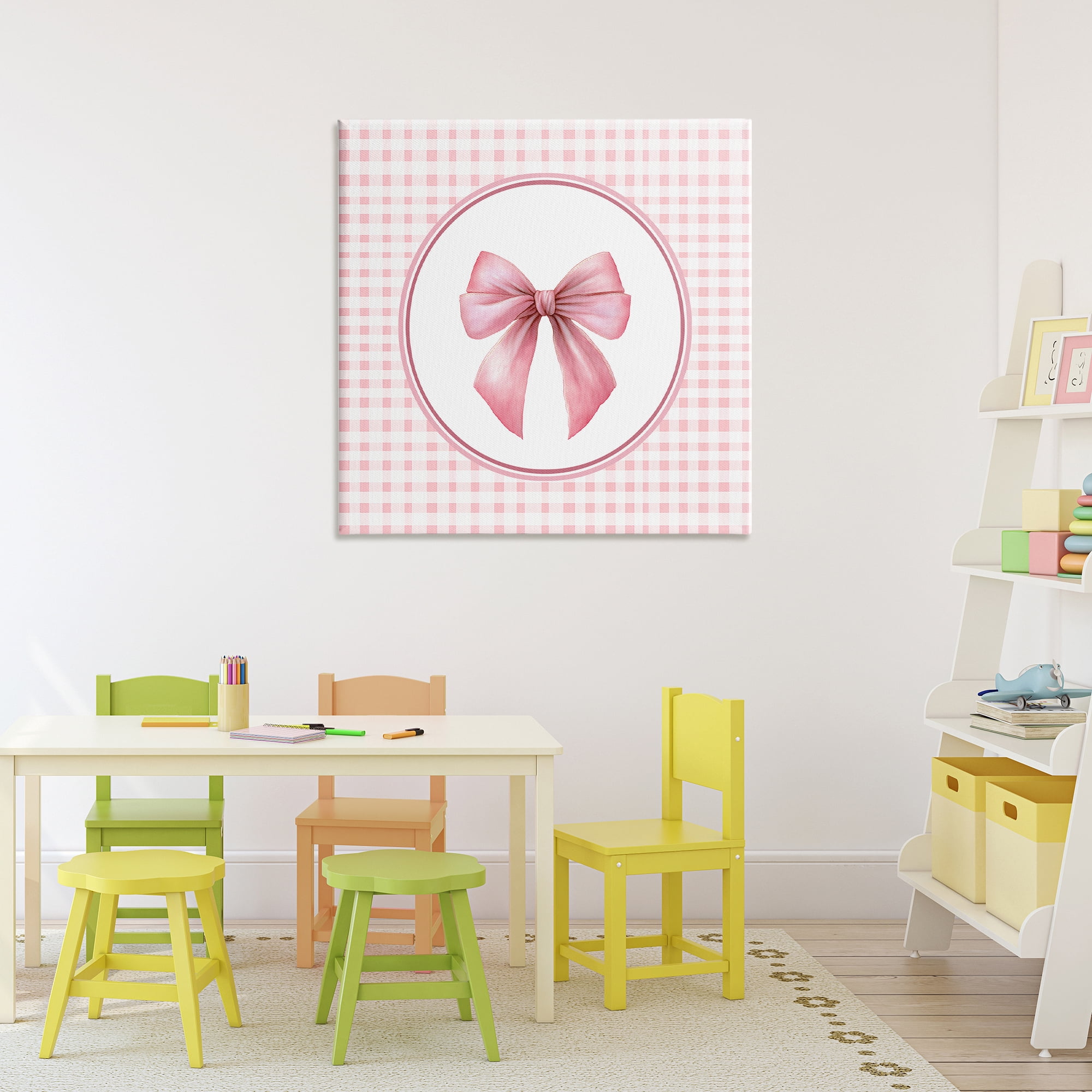 Stupell Industries Pink Bow with Circular Gingham Canvas Wall Art, design by Christine Simpson Art