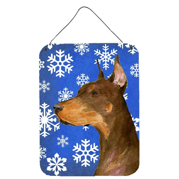 Doberman Winter Snowflakes Holiday Wall or Door Hanging Prints