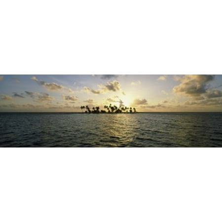 Silhouette of palm trees on an island Placencia Laughing Bird Caye Victoria Channel Belize Canvas Art - Panoramic Images (36 x
