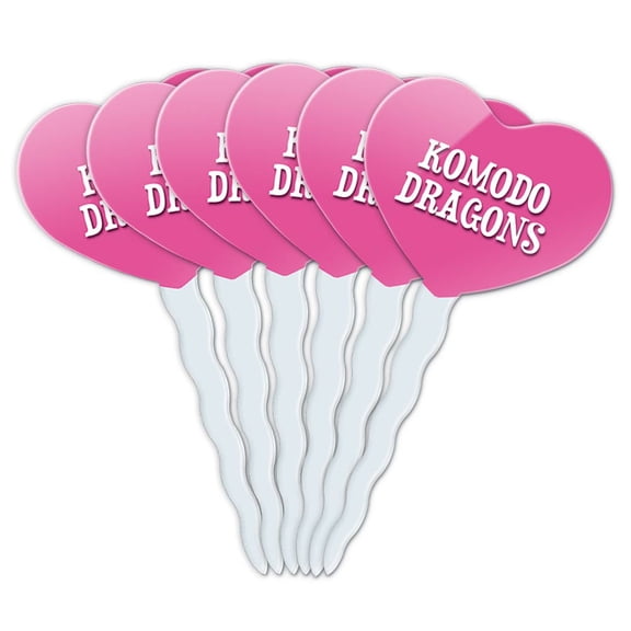 Komodo Dragons Heart Love Cupcake Picks Toppers - Set of 6