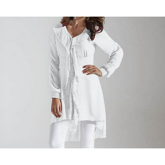 Masseys Women's High Low Ruffled Shirt in White - S