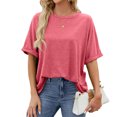 thumbnail image 1 of T-shirt à Manches Courtes Unicolore Décontracté pour Femmes - Col Rond, 1 of 7