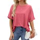 thumbnail image 1 of Camiseta informal de mujer de color liso, cuello redondo y manga corta holgada - Poliéster, ropa de verano - Tallas S-XXL, estampado, 1 of 7