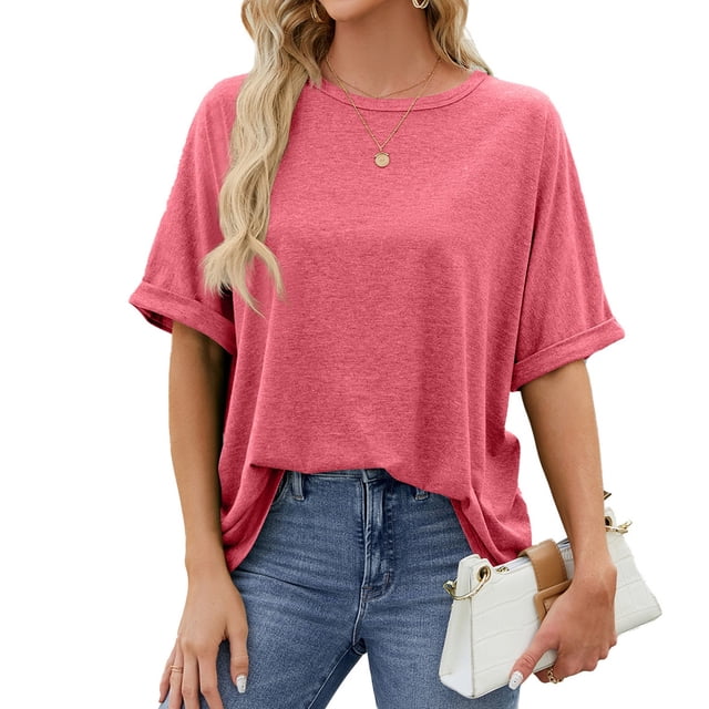 T-shirt à Manches Courtes Unicolore Décontracté pour Femmes - Col Rond