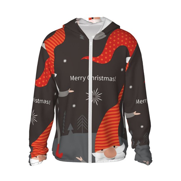 Balery Christmas Gnomes In Red Hats Sudadera ligera de manga larga con capucha y protección solar UPF 50+ para hombre y mujer, ideal para pesca y running-XX-Large