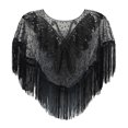 thumbnail image 4 of Women's Fringed Sequined Mesh Cropped Round Neck Shawl Casual Versatile Tassel Cape Small Outer Wear Wrap,Black, 4 of 7