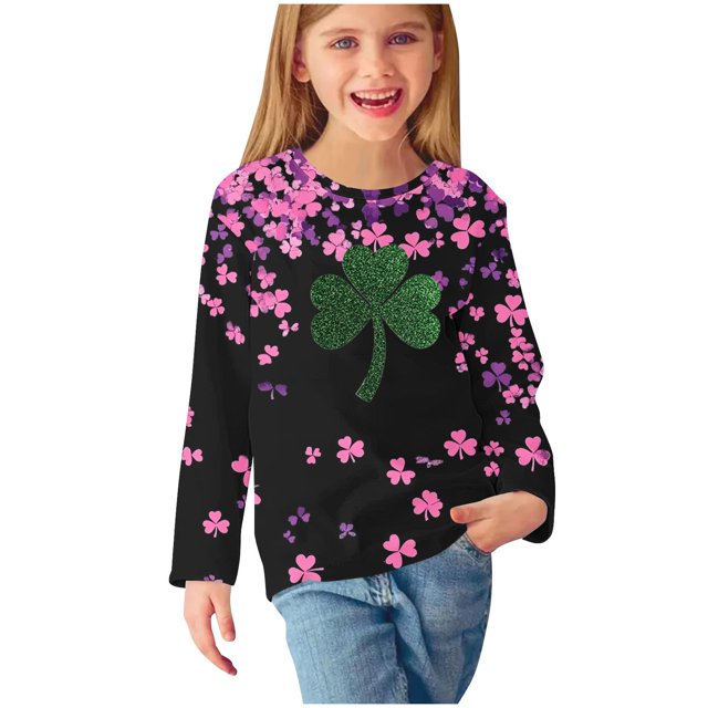 COM1950s Chemises pour Filles, Haut à Manches Longues de la Saint-Patrick Chandail pour Enfants Base à Manches Longues Col Rond Haut/chemise