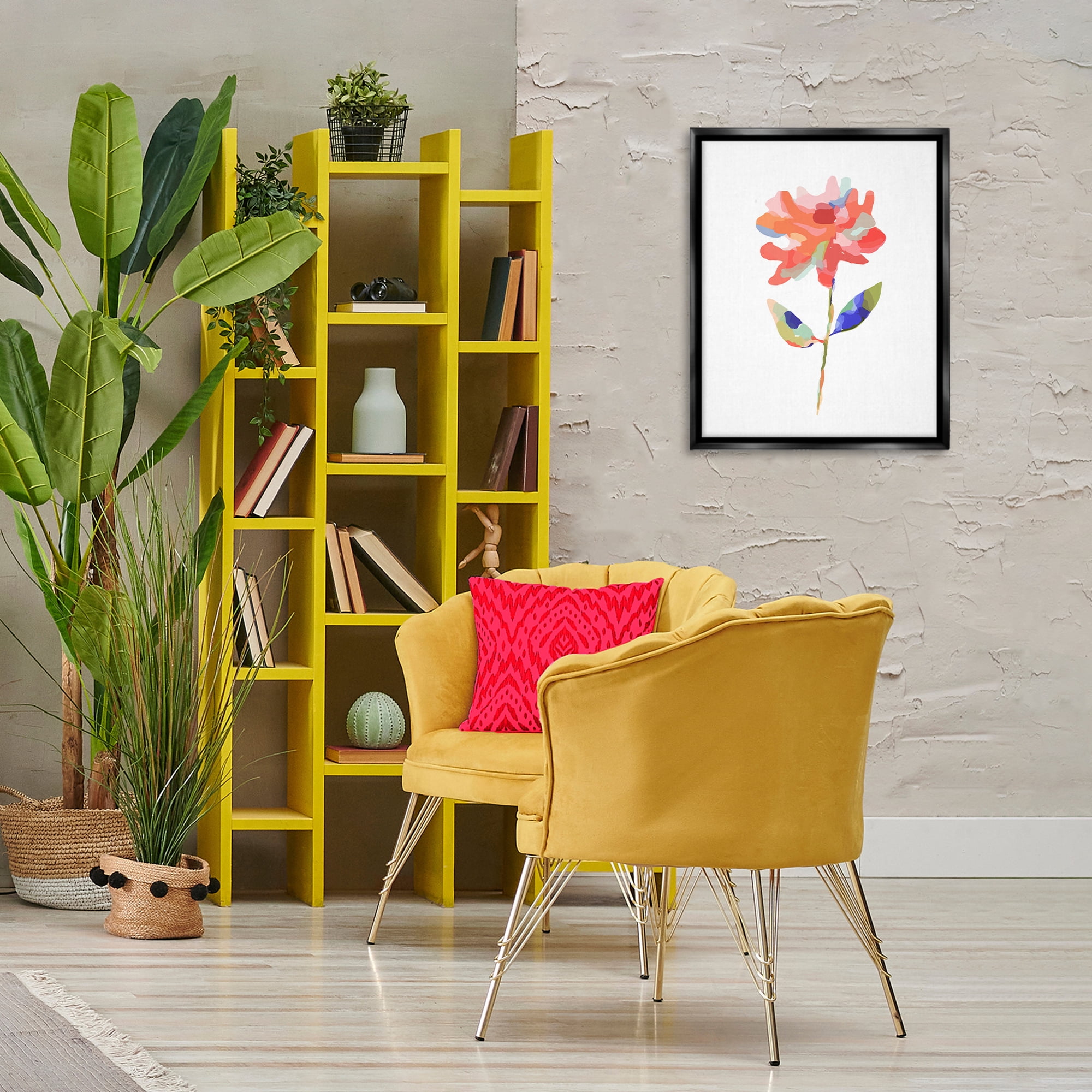 Stupell Industries Mosaic Flower Blossom Plants & Flowers Painting Black Floater Framed Canvas Art Print Wall Art, 17 x 21