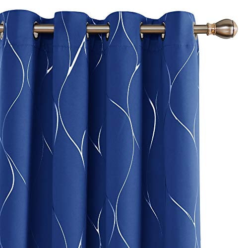 Deconovo Grommet Top Blackout Curtains Foil Wave Printed Grommet Room