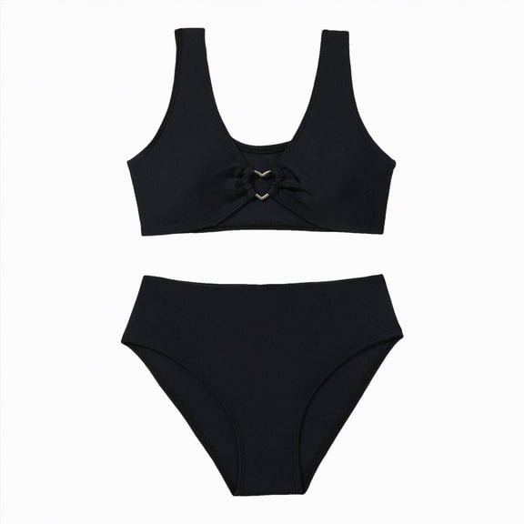 Hessimy Girls 2 Piece Tankini Swimsuit Loose Fit Modest Swimming Suit for Girls Bathing Suit,Loose Fit（Black,8-9 Years)
