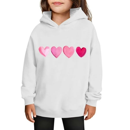 FAWUUDO Valentines Gift for Kids Hooded Sweatshirt Long Sleeve Big Youth Size Casual Printed Pullover Winter Fall Holiday Wear White 7-8 Years