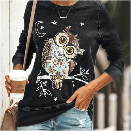 

YFPWM Womens Blouse scrub tops summer tops sequin tops fringe topsPopular T-shirt Round Neck Long Sleeve Print Top