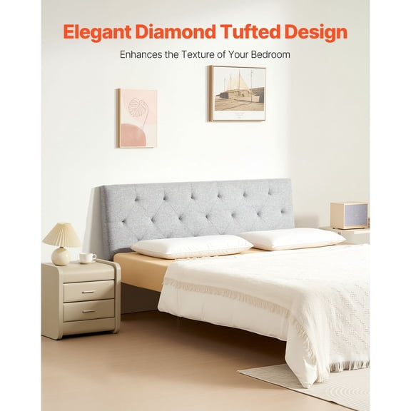 Headboard,Full Size Headboard with Adjustable Height,Comfortable Diamond Tufted for Full Size Bed,W 56.3xH(35.6-47.4)"es,Ideal for Bedroom,Hotel,Homestay,Dormitory,Light Grey