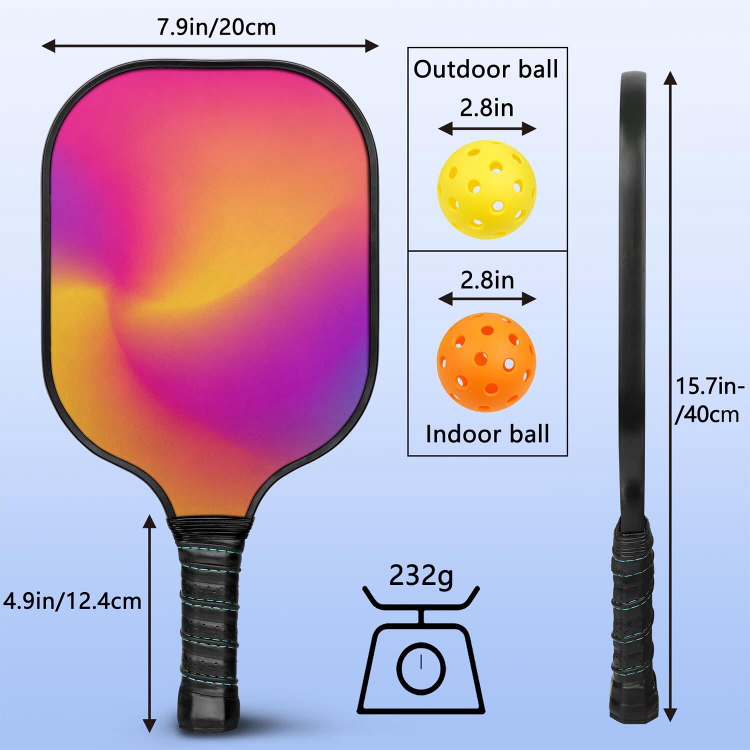 Pickleball Paddles Set Of 1, Fiberglass Surface, Neon Fluid Print, 1 Paddle, 2 Balls & Bag