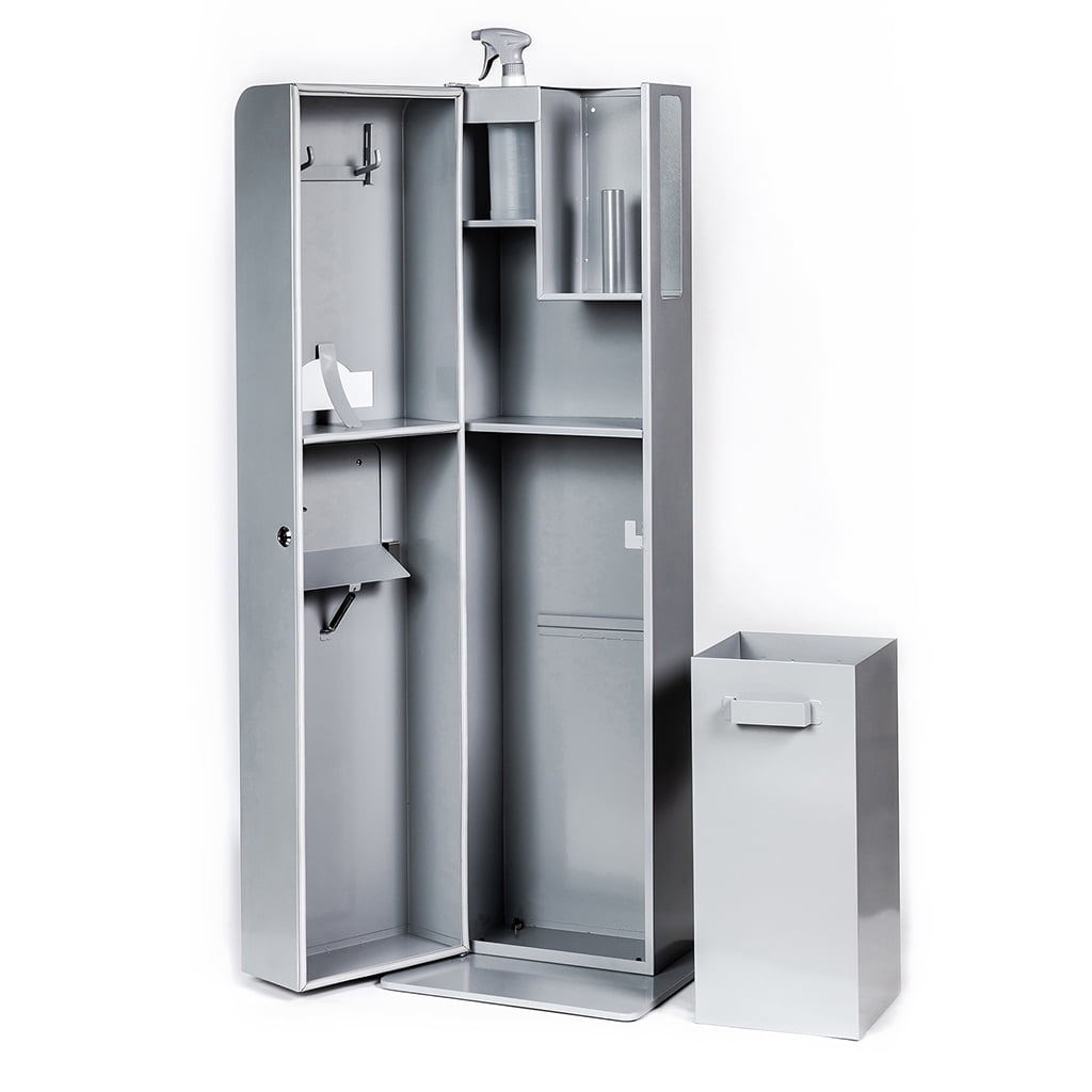 Indoor Dog Waste and Sanitation Station - Includes Built-in Bag Dispenser, Enclosed Trash Bin, Paper Towel Holder, Spray Bottle