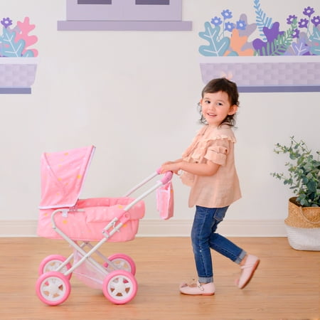 Olivia’s Little World Wishing Stars Deluxe 2-in-1 Baby Doll Stroller with Matching Mini Diaper Bag, Pink