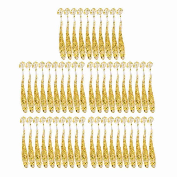 50Pcs 5cm Soft Plastic Fishing Lures T-Tail Worm Baits Fishing Accessories Gold