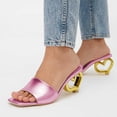 thumbnail image 2 of FSJ Women Fashion Heart Shaped Heel Backless Mules Square Open Toe Slip On Sandals Casual Wedding Dress Slides Shoes Size 8.5 Champagne Pink, 2 of 5