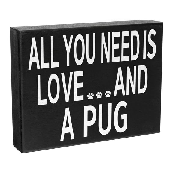 JennyGems All You Need Is Love and a Pug Wooden Sign – Pug Dog Decor for Shelf or Wall – Box Sign for Pug Owners and Pug Moms