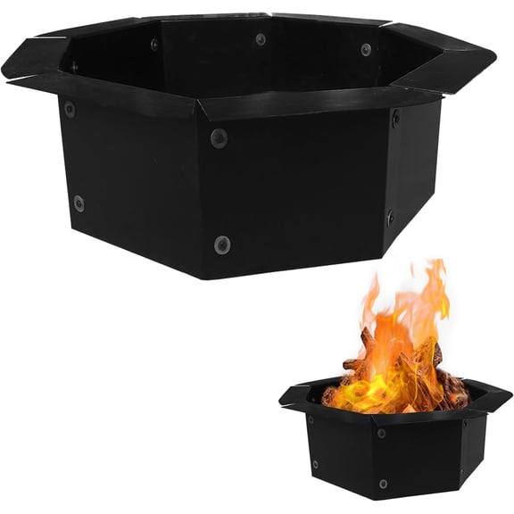 Simond Store Black Outdoor Octagon Fire Pit Ring/Insert for Camping,- DIY Fire Pit Rim Liner Above or in-Ground