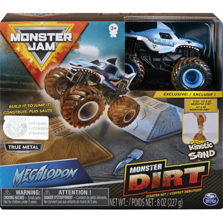 Monster Jam, Megalodon Monster Dirt Starter Set, Featuring 8oz of Monster Dirt and Official 1:64 Scale Die-Cast Monster Jam Truck
