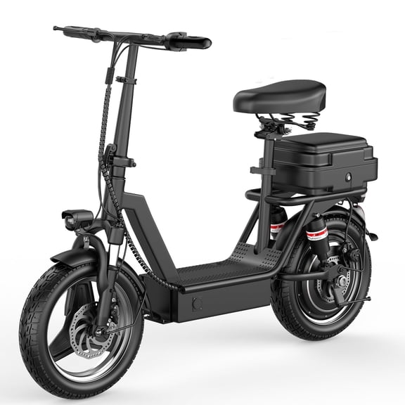 ASKGO Electric Scooter Adults, 14" Tires, 25MPH 30Miles Long Range Electric Scooter with Seat & Basket,48V 15AH Li-on Commute Escooter for Adults, Dual Shock Absorbers, Dual Disc Brakes