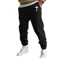 thumbnail image 3 of Men's Cross Print Joggers, Slim Fit Tapered Cuff Sweatpants with Elastic Drawstring Waist, Casual Athletic Lounge Pants for Gym, Running, and Workout Black L, 3 of 5