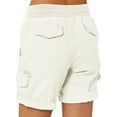 thumbnail image 3 of Frontwalk Cotton Linen Beach Shorts For Women High Waist Drawstring Casual Pure Color Shorts Summer Holiday Short Pants with Pockets S-3XL White 2XL, 3 of 3