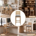 thumbnail image 5 of French Country Bar Stools Set of 2, Grey Rattan Counter Height Stools, Linen Upholstered, Farmhouse Wooden Barstools with Cane Back, Kitchen Island Chairs, Sillas para Barra de Cocina (Gray, 2 Pcs), 5 of 7