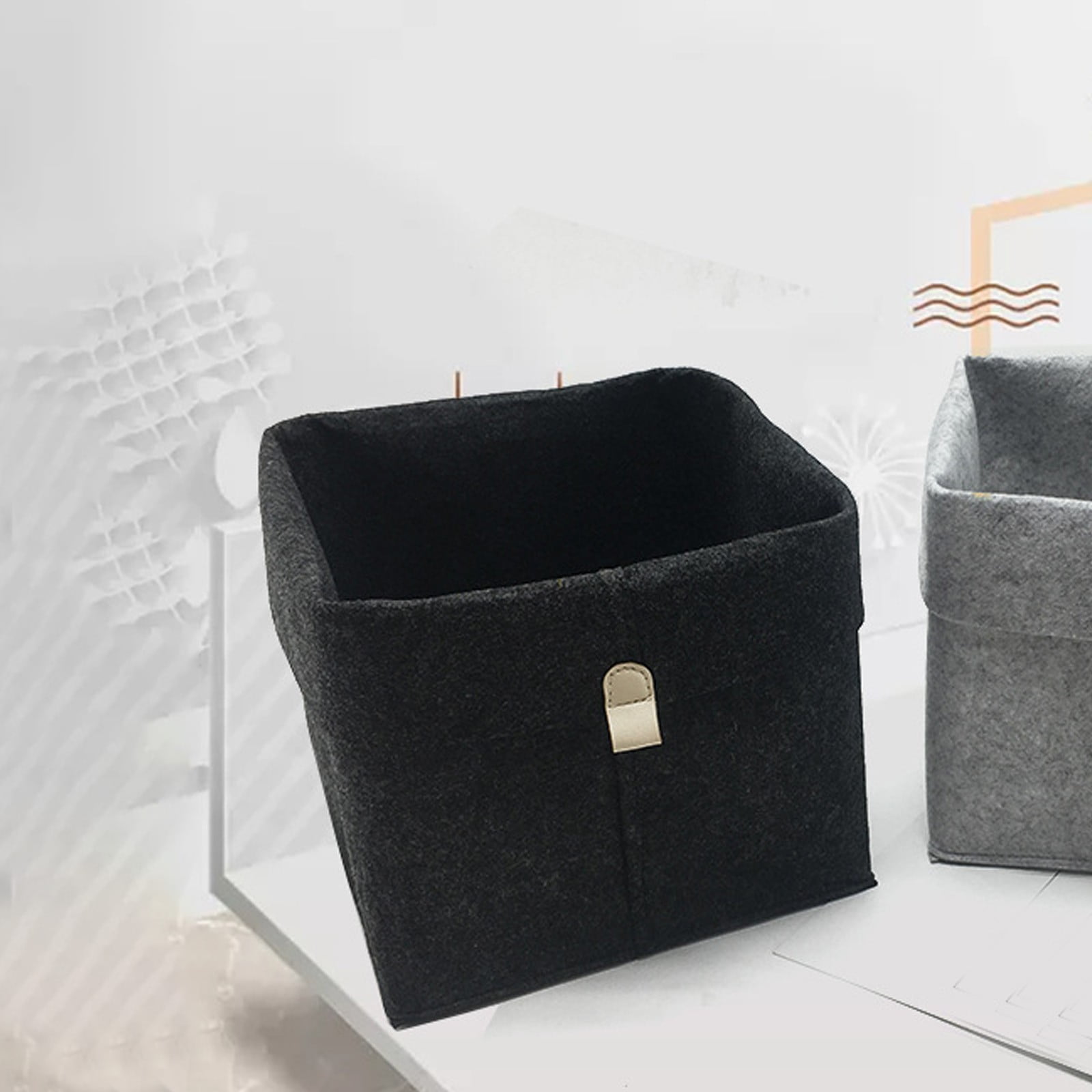 Soft Fabric Home Desktop Storage Basket for Snacks Sundries Office Supplies Cosmetics Collapsible Cotton Linen Bin with Handles for Kitchen Counter Shelf