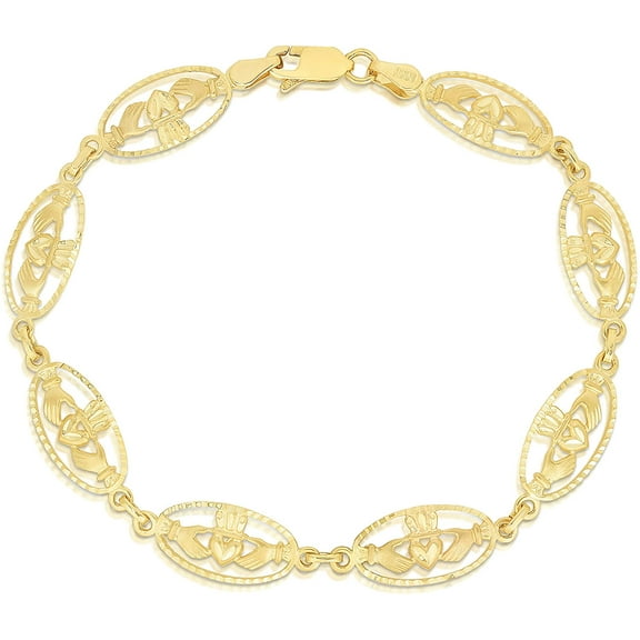 Floreo 10k Yellow Gold Claddagh Heart in Oval Link Bracelet