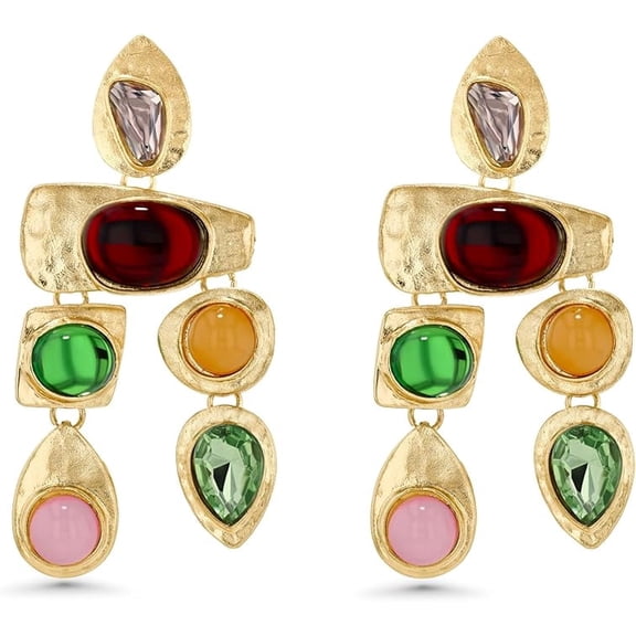 SNGIA 18K Gold Plated Dangle Earrings for Women, Multicolor Boho Statement Drop Earrings