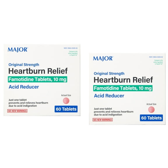 Major Heartburn Relief Tabs Famotidine-10 MG, Pink, 60ct, 2-Pack