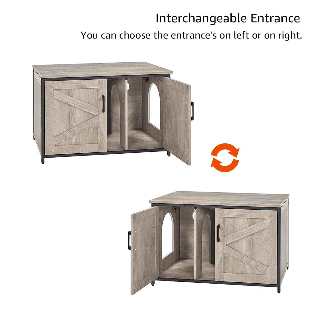 Unipaws  Litter Box Enclosure - Top Opening Cat Litter Box Cabinet, Large Size Fits XL Automatic Boxes, Pressed Wood & Metal Frame, Hide Odor & Waste - for Home Use