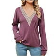 thumbnail image 2 of PNTUTB Women's Casual Loose Fit Comfortable Fashion Solid Color V-Neck Pullover Long Sleeve Top&Flash Picks, 2 of 6