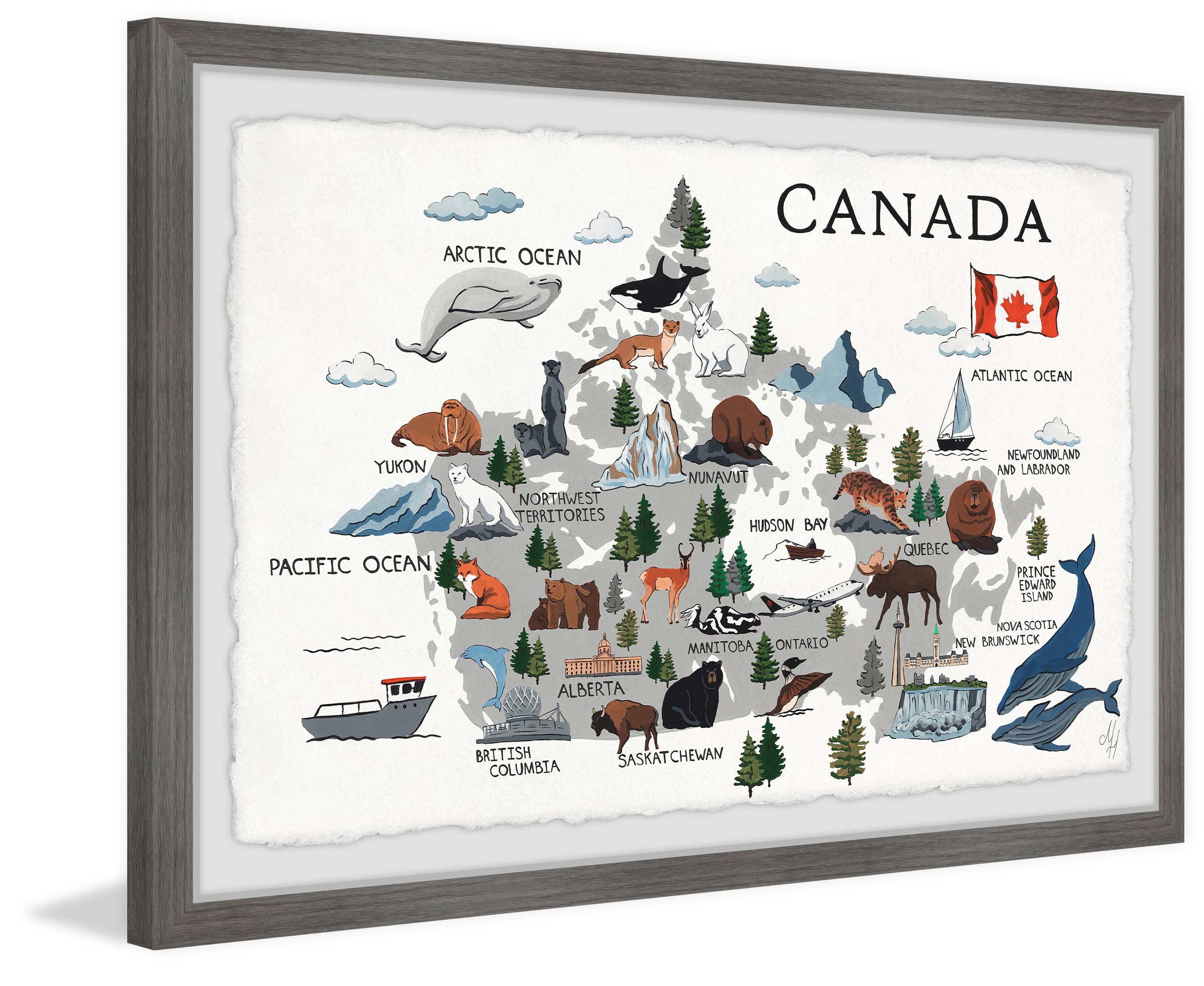 Marmont Hill Gray Canadian Map Framed Wall Art