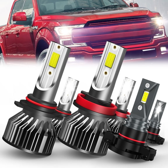 QIPEIZSP LED Headlight Bulbs Compatible With Ford F150 2015-2023,9005/H10/HB3 High Beam & H11/H8/H9 Low Low Beam  5202/H16 Fog Lights combo for F150,6500K White,Plug And Play,6 pack