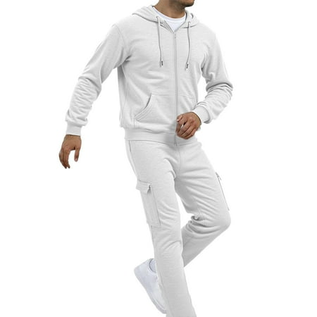PMVFHDE Men s Casual Solid Color Suit Set Comfortable Relaxed Fit for Daily Wear and Outdoor Activities in Spring Autumn Winter White,XXL