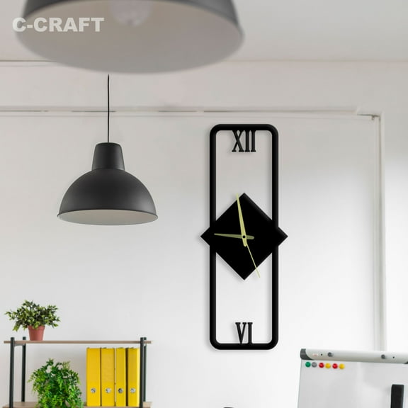 C-CRAFT Rectangle Metal Modern Wall Clock Silent 14 Inch for Living Room Wall Decor